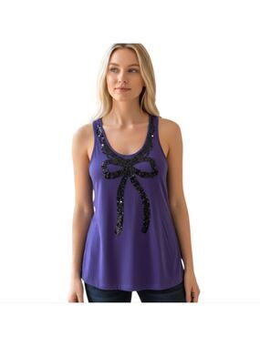INC International Concepts Sequin Bow Tank Top Small Y2K Casual